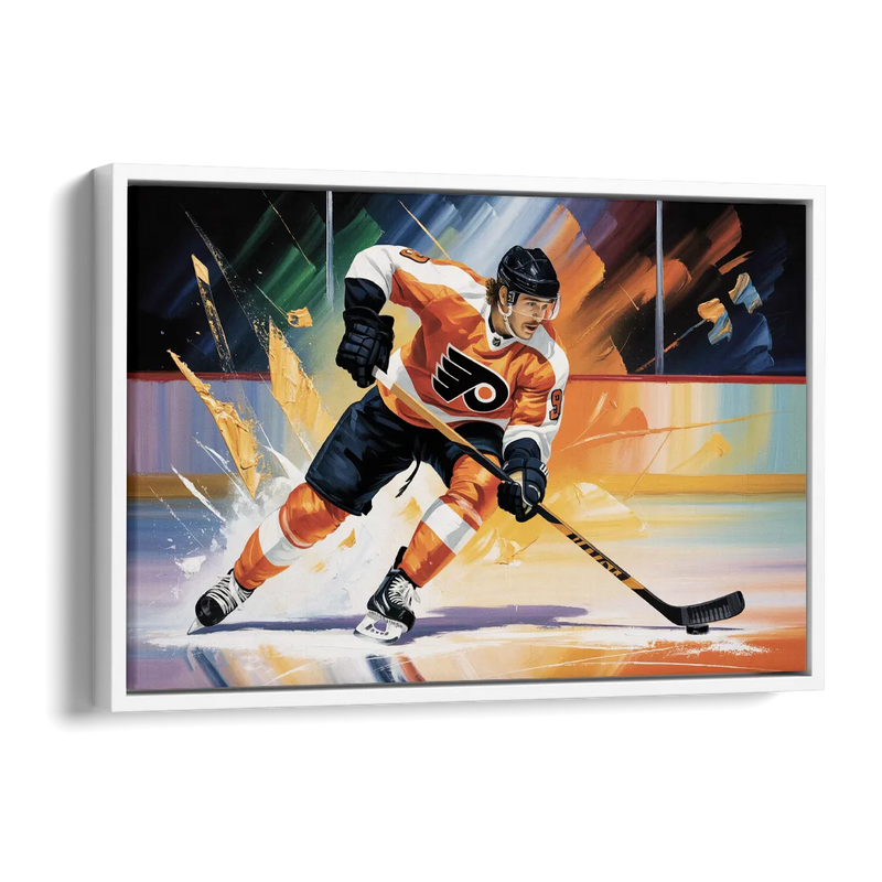Philadelphia Flyers Dynamic Impressionistic Hockey Art Side - White Canvas Wall Art