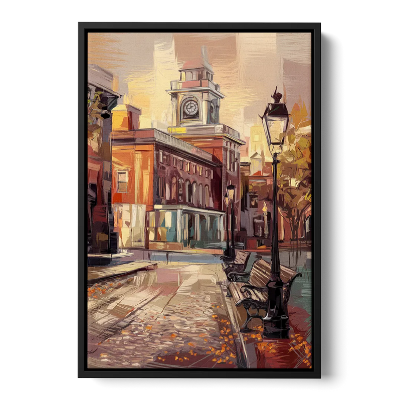 Philadelphia Historic District Front - Black Canvas Wall Art