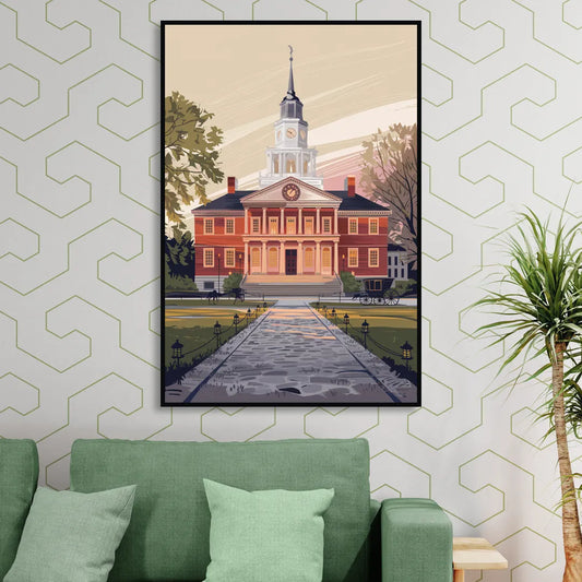 Philadelphia Independence Hall Living Room - Black Canvas Wall Art