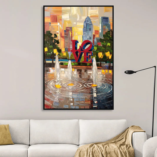 Philadelphia Love Park Living Room - Black Canvas Wall Art