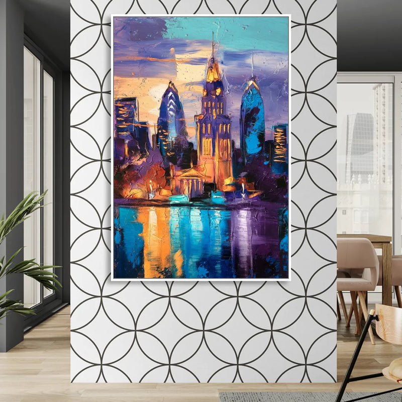 Philadelphia Old City Living Room - White Canvas Wall Art