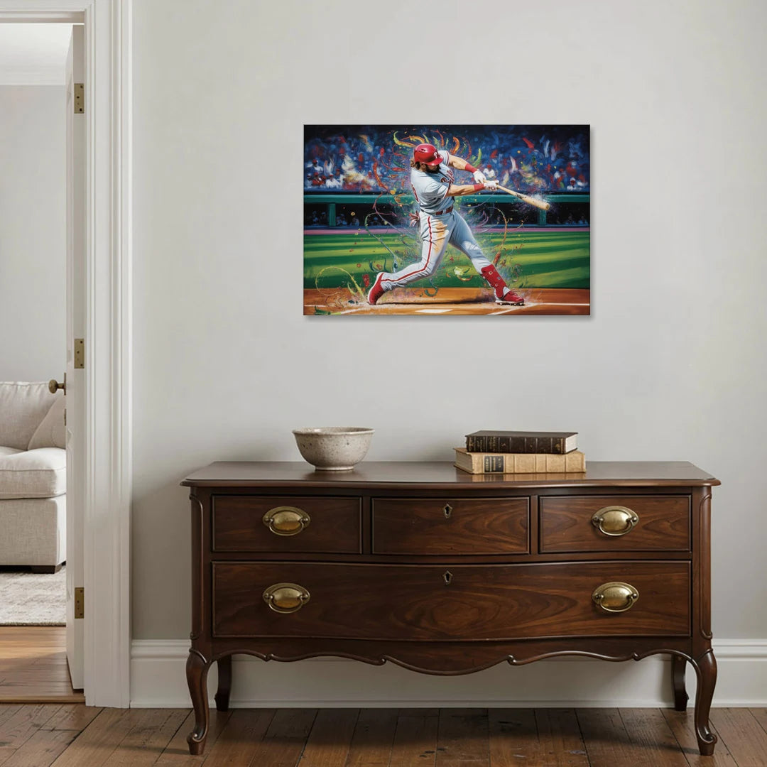 Philadelphia Phillies Impressionistic Baseball Action Art - Canvas Wall Art - Coffee Table - 36x24