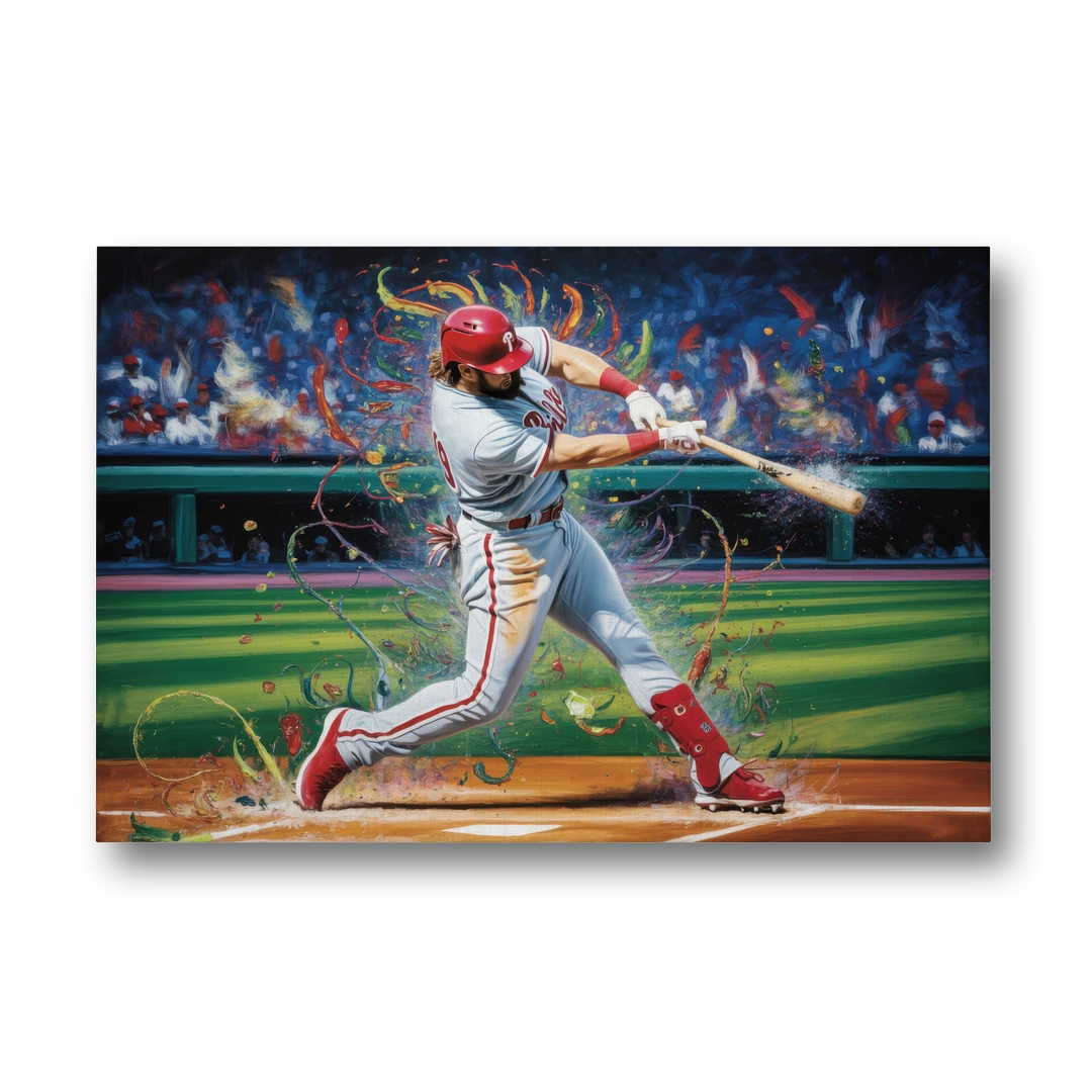 Philadelphia Phillies Impressionistic Baseball Action Art - Canvas Wall Art - Front