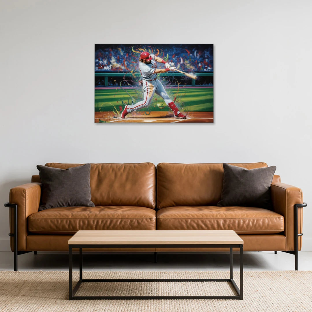 Philadelphia Phillies Impressionistic Baseball Action Art - Canvas Wall Art - Sofa - 36x24