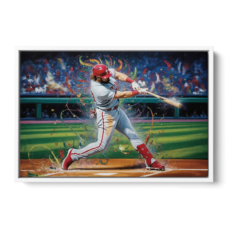 Philadelphia Phillies Impressionistic Baseball Action Art Front - White Canvas Wall Art