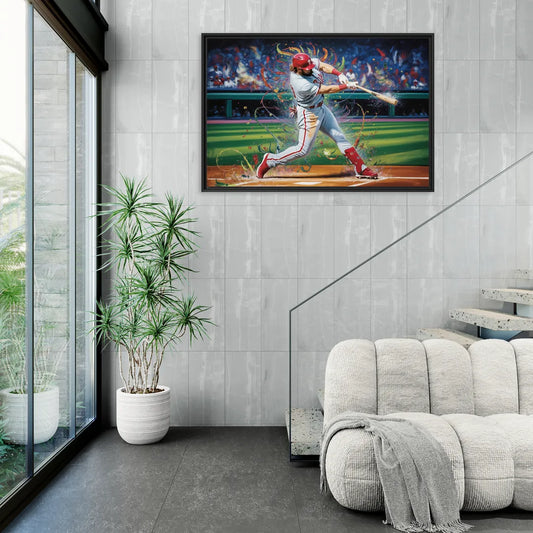 Philadelphia Phillies Impressionistic Baseball Action Art - Living Room Black Frame Canvas