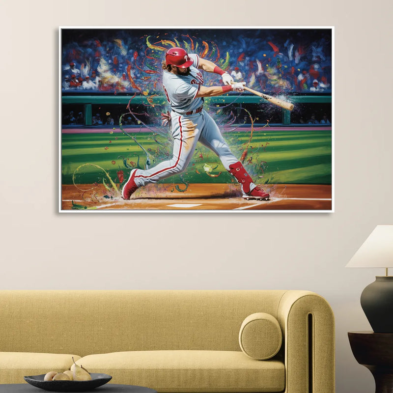 Philadelphia Phillies Impressionistic Baseball Action Art Living Room - White Canvas Wall Art