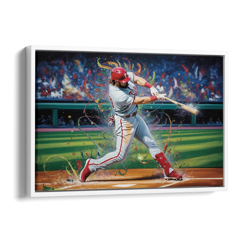 Philadelphia Phillies Impressionistic Baseball Action Art Side - White Canvas Wall Art