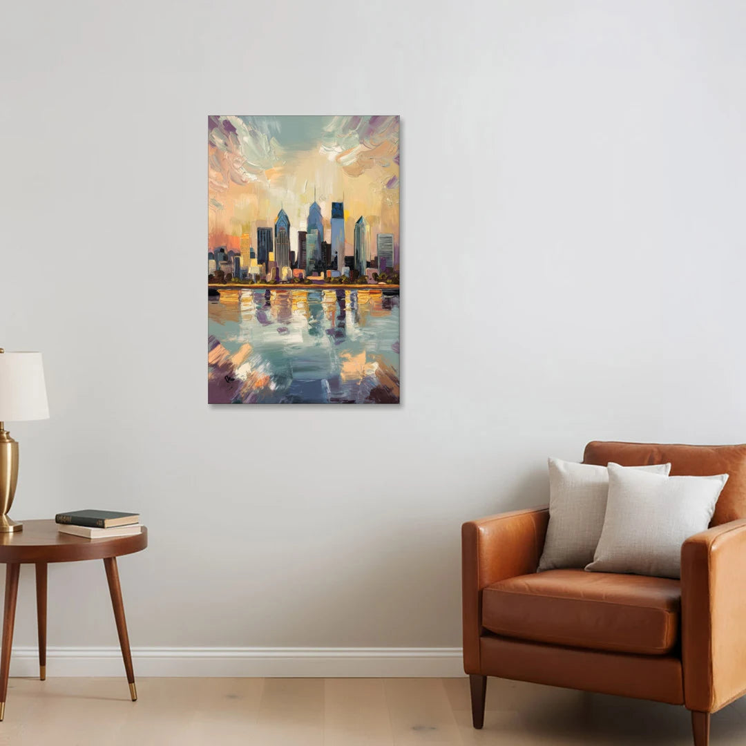 Philadelphia Skyline Reflections - Canvas Wall Art - Sofa - 24x36