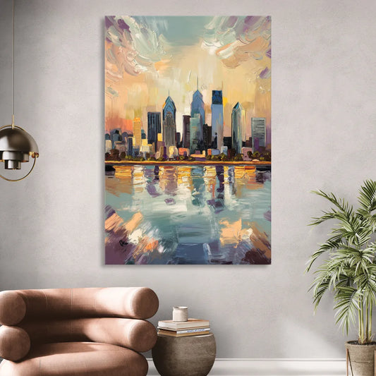 Philadelphia Skyline Reflections Living Room - Canvas Wall Art