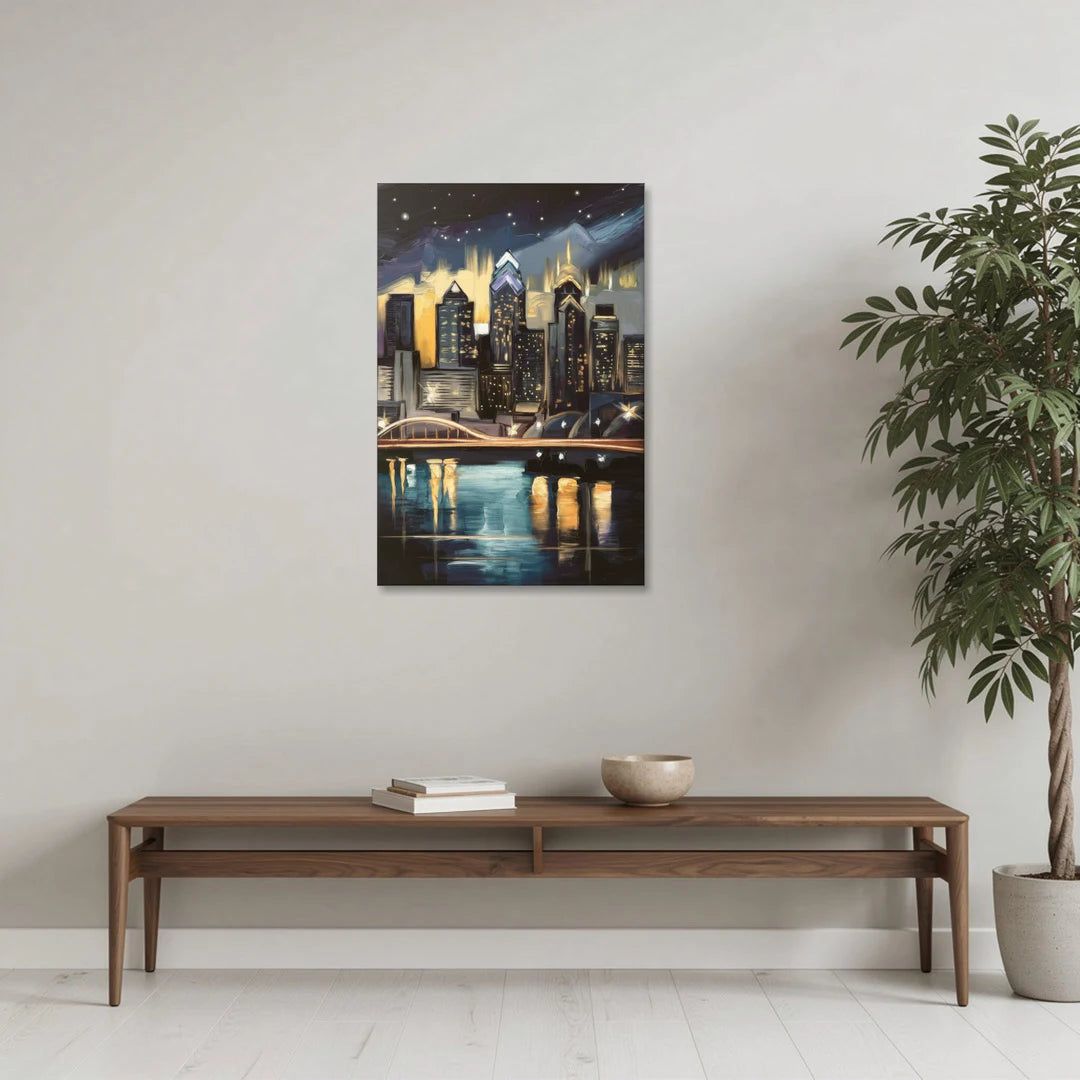 Philadelphia Skyline at Night - Canvas Wall Art - Coffee Table - 24x36