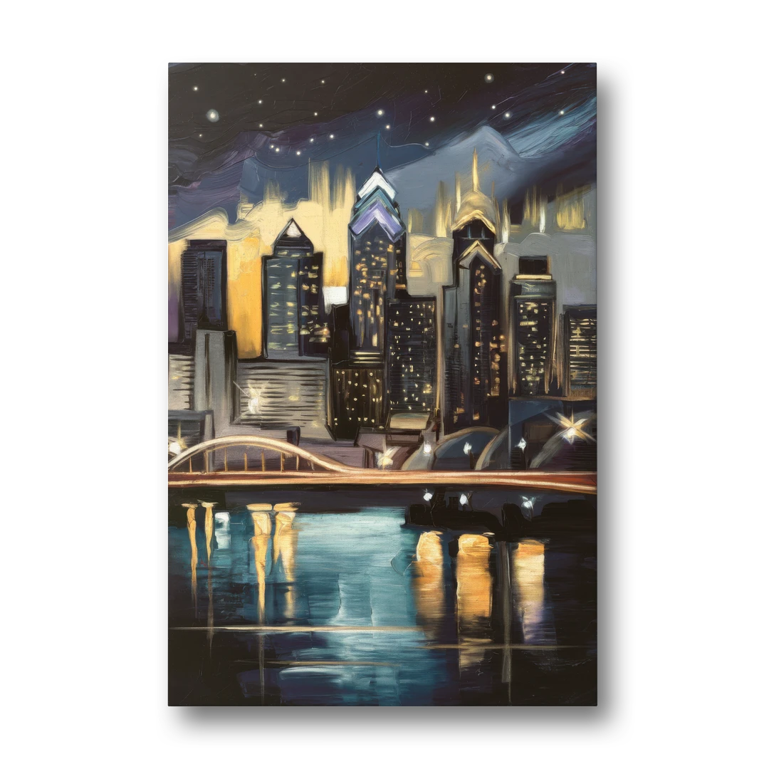 Philadelphia Skyline at Night - Canvas Wall Art - Front