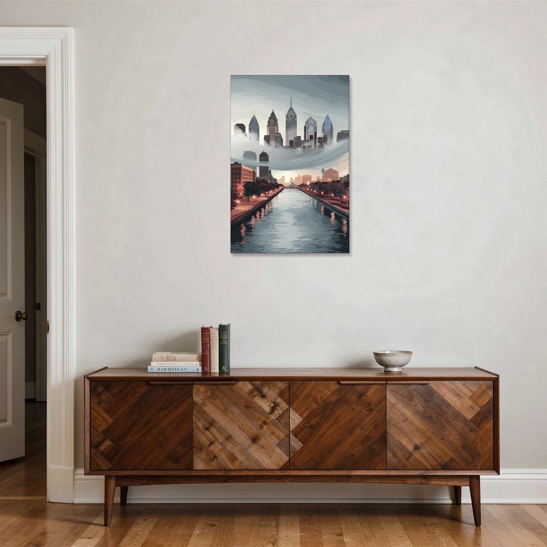 Philadelphia Skyline in Fog - Canvas Wall Art - Coffee Table - 24x36