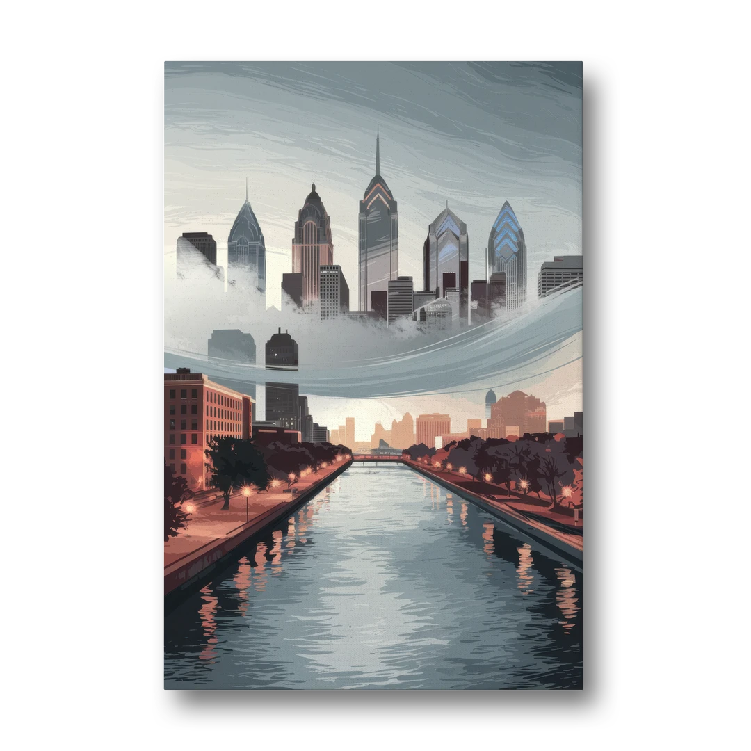 Philadelphia Skyline in Fog - Canvas Wall Art - Front