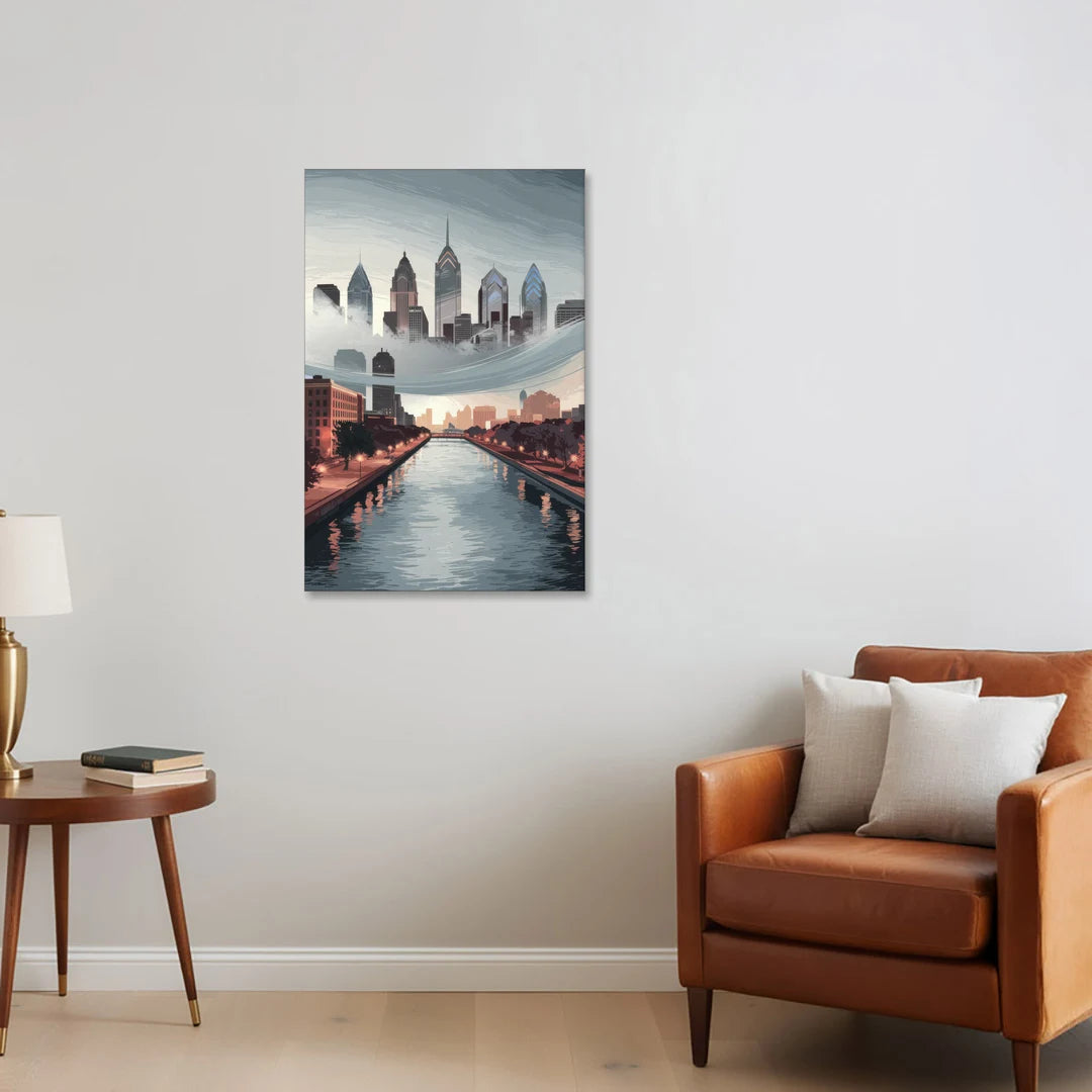 Philadelphia Skyline in Fog - Canvas Wall Art - Sofa - 24x36