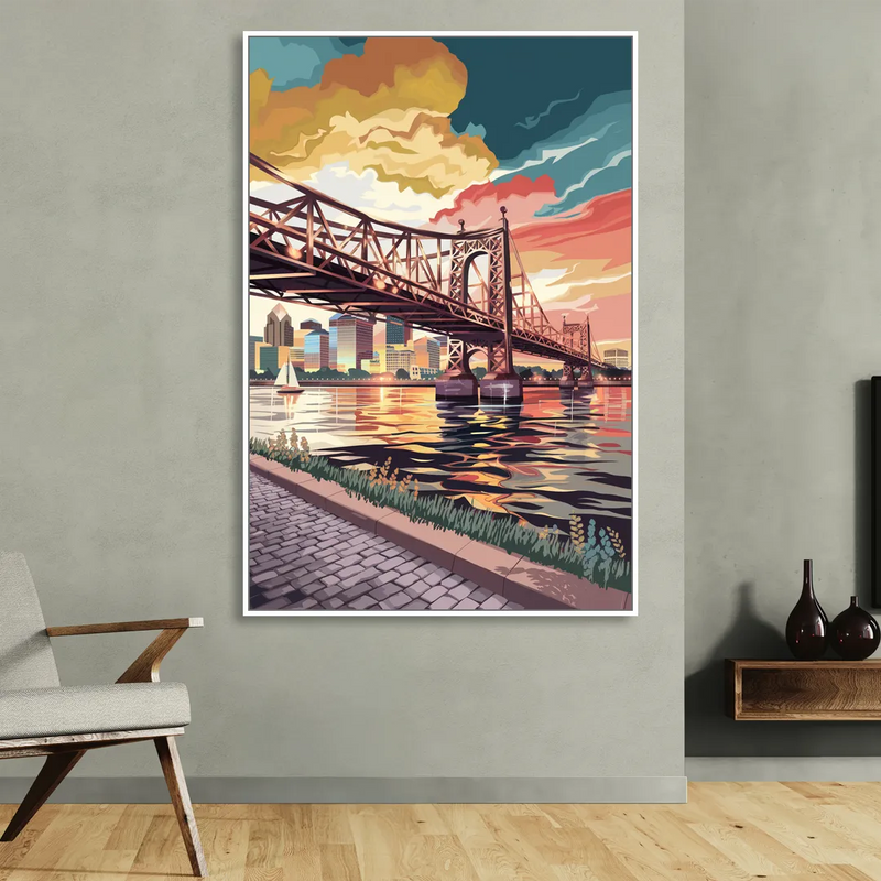 Philadelphia Waterfront Living Room - White Canvas Wall Art