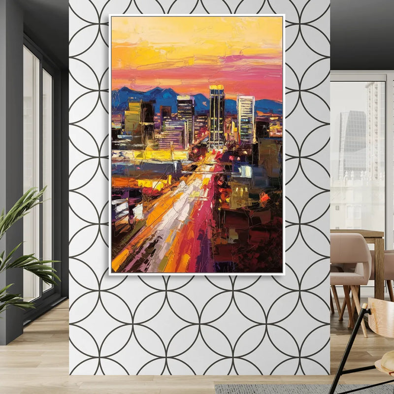 Phoenix Arizona Downtown Lights Sitting Room - White Canvas Wall Art