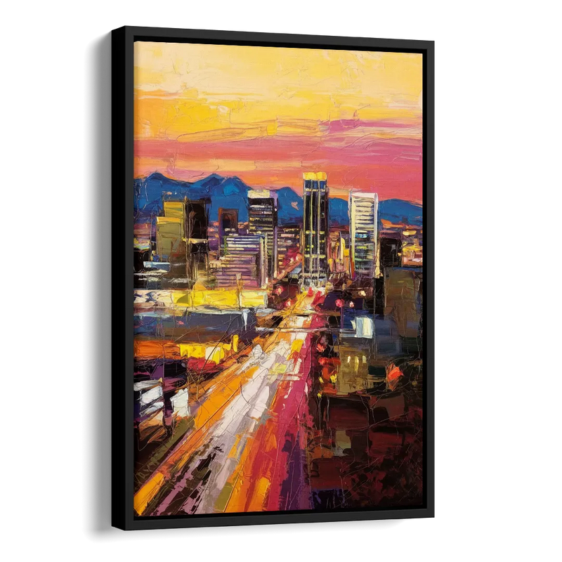 Phoenix Arizona Downtown Lights Side - Black Canvas Wall Art