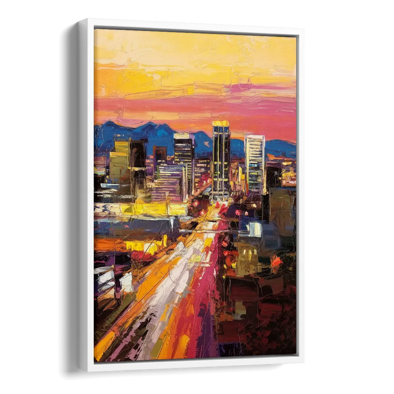 Phoenix Arizona Downtown Lights Side - White Canvas Wall Art