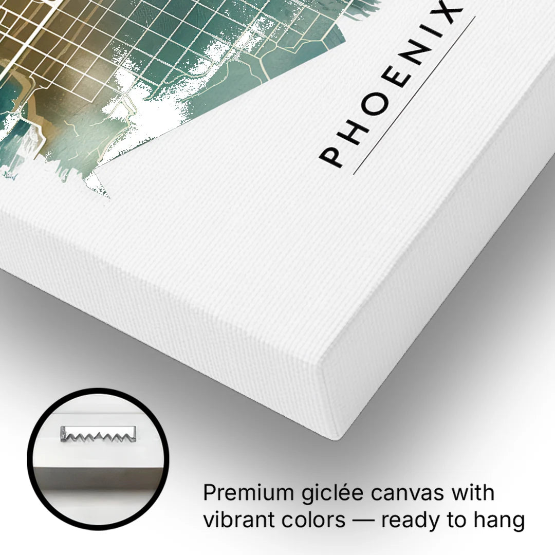 Phoenix Arizona Map Design - Canvas Wall Art - Gallery Wrap Corner