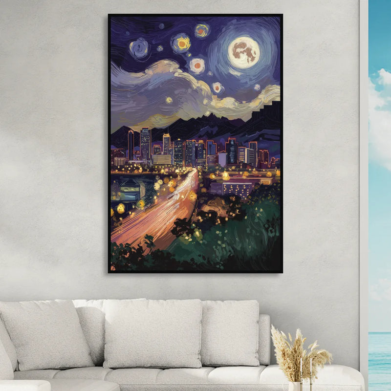 Phoenix Arizona Nightscape Living Room - Black Canvas Wall Art
