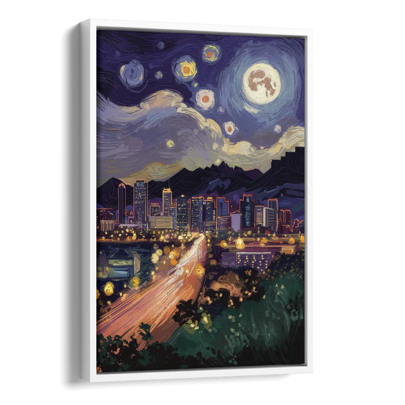 Phoenix Arizona Nightscape Side - White Canvas Wall Art