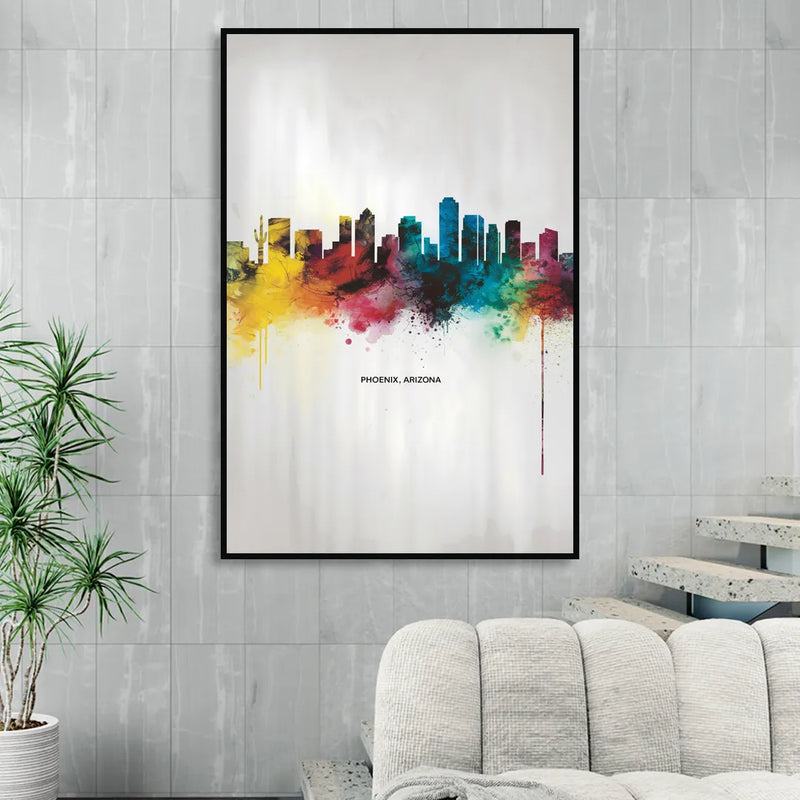 Phoenix Arizona Skyline View Sitting Room - Black Canvas Wall Art