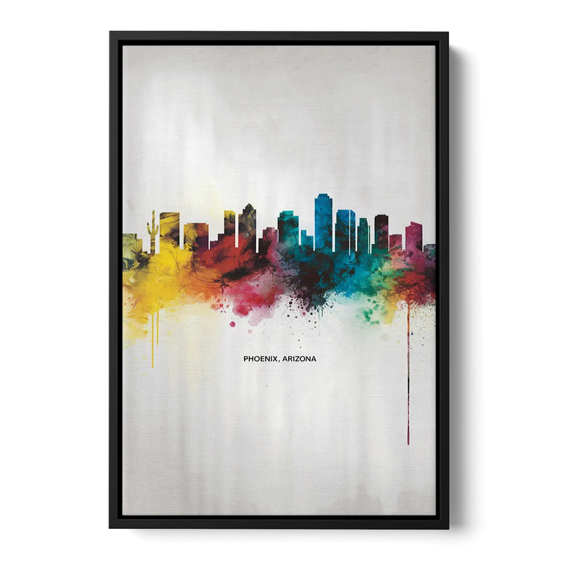 Phoenix Arizona Skyline View Front - Black Canvas Wall Art