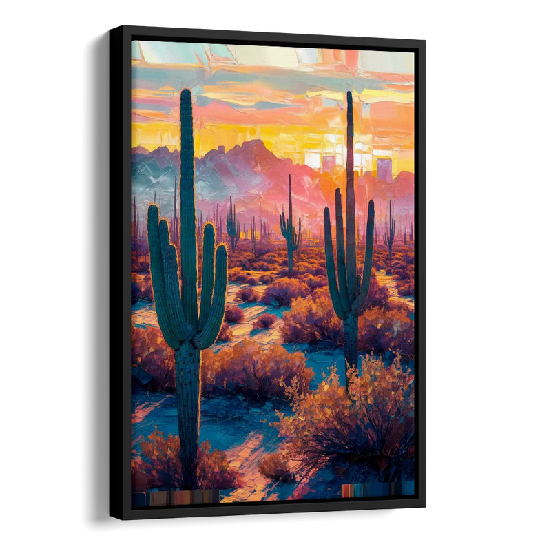 Phoenix Arizona Sunset Glow Side - Black Canvas Wall Art