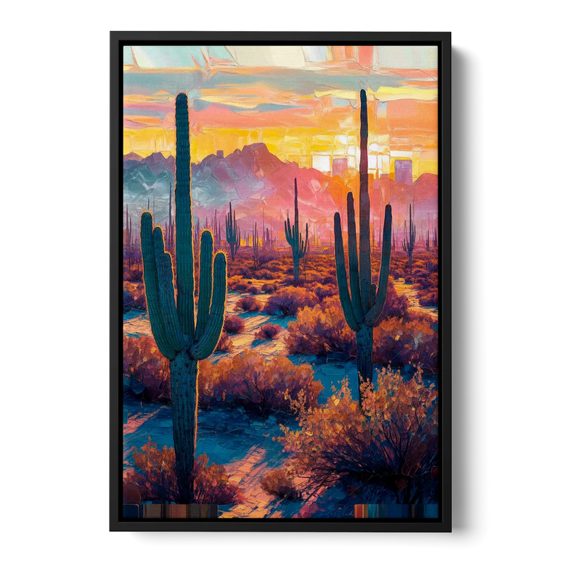 Phoenix Arizona Sunset Glow Front - Black Canvas Wall Art