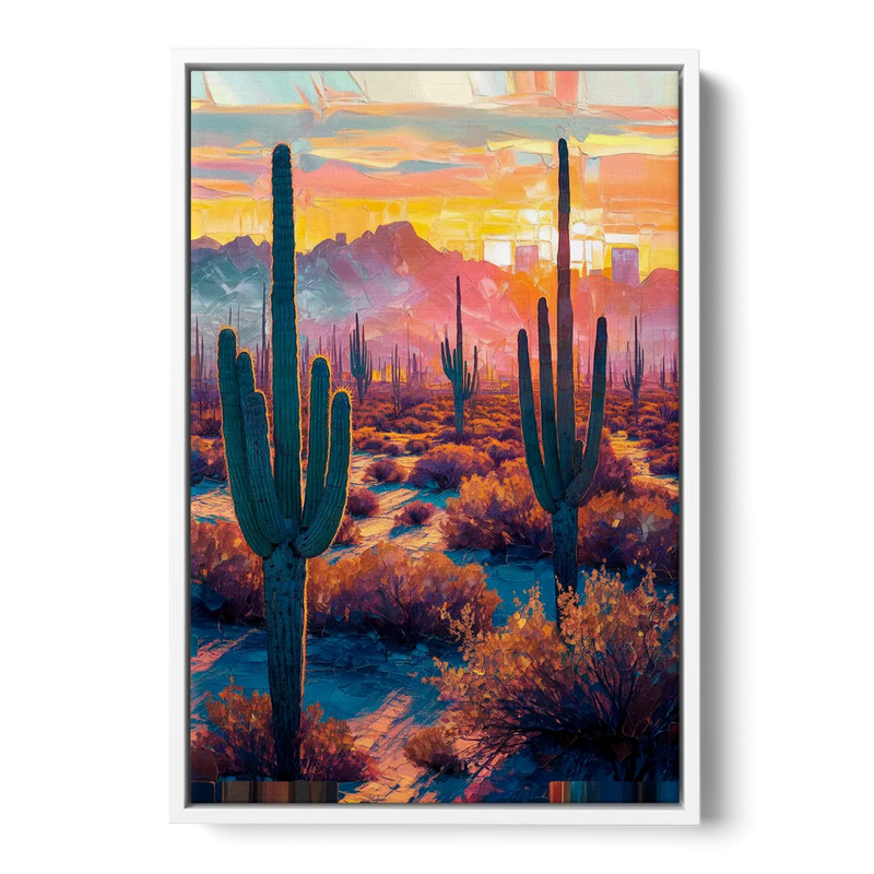 Phoenix Arizona Sunset Glow Front - White Canvas Wall Art