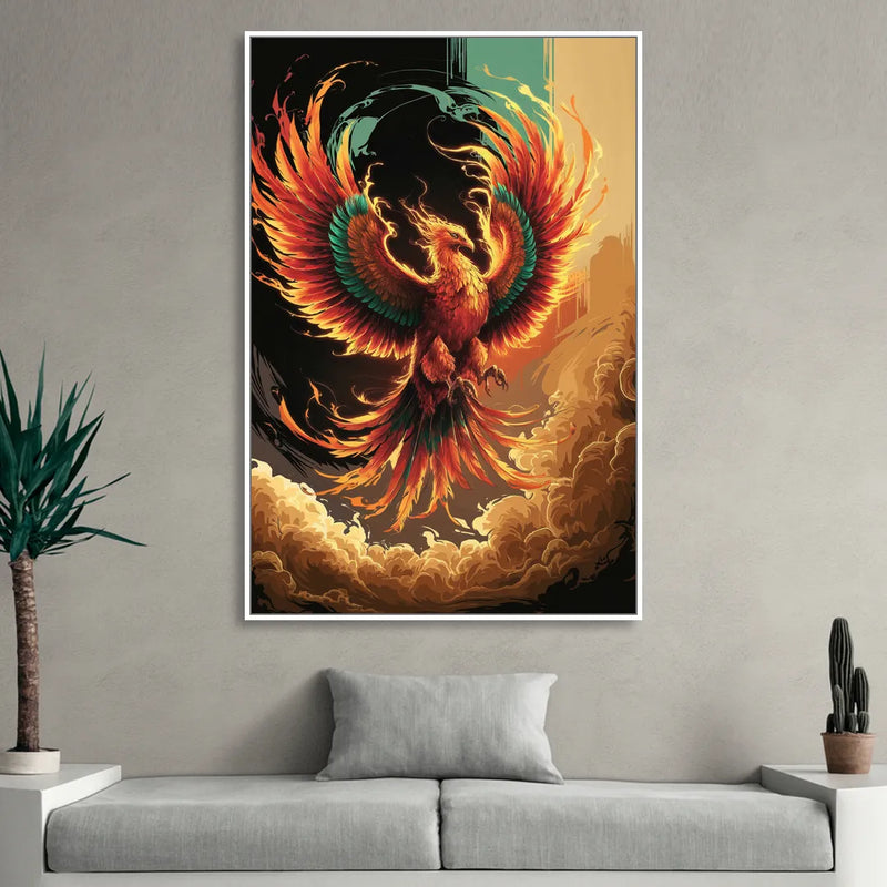 Phoenix Bird Abstract Artwork Living Room - White Canvas Wall Art