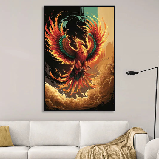 Phoenix Bird Abstract Artwork Living Room - Black Canvas Wall Art