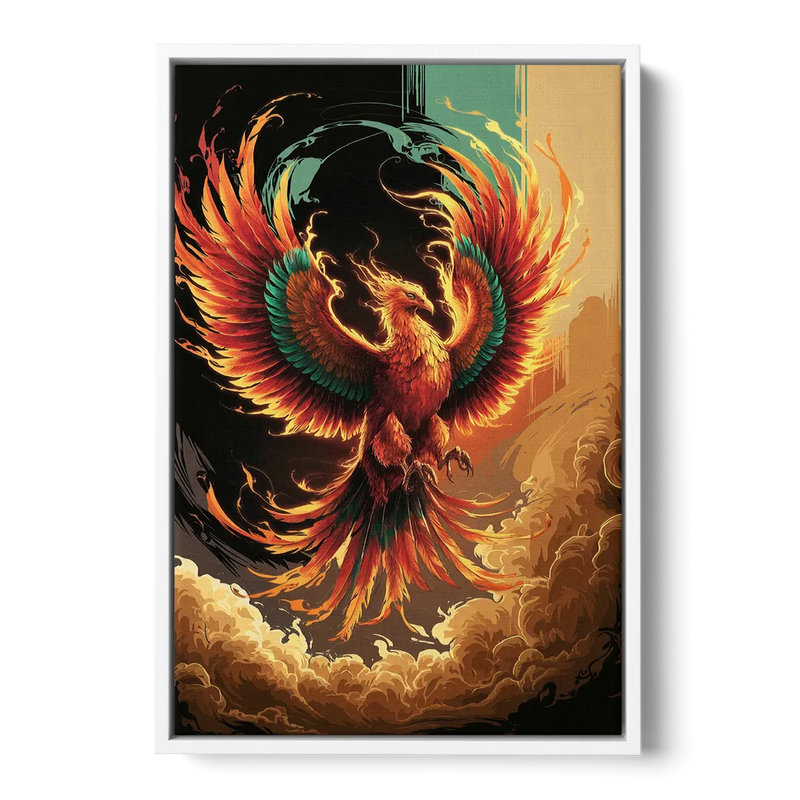 Phoenix Bird Abstract Artwork Front - White Canvas Wall Art