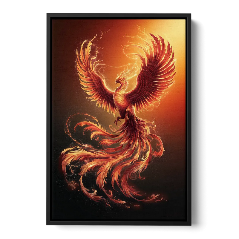 Phoenix Bird in Flight Front - Black Canvas Wall Art