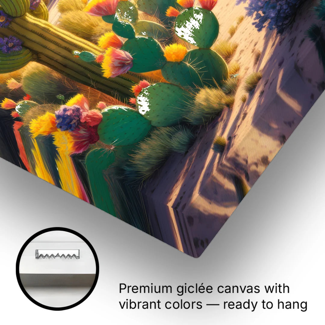 Phoenix Cactus Scene - Canvas Wall Art - Gallery Wrap Corner