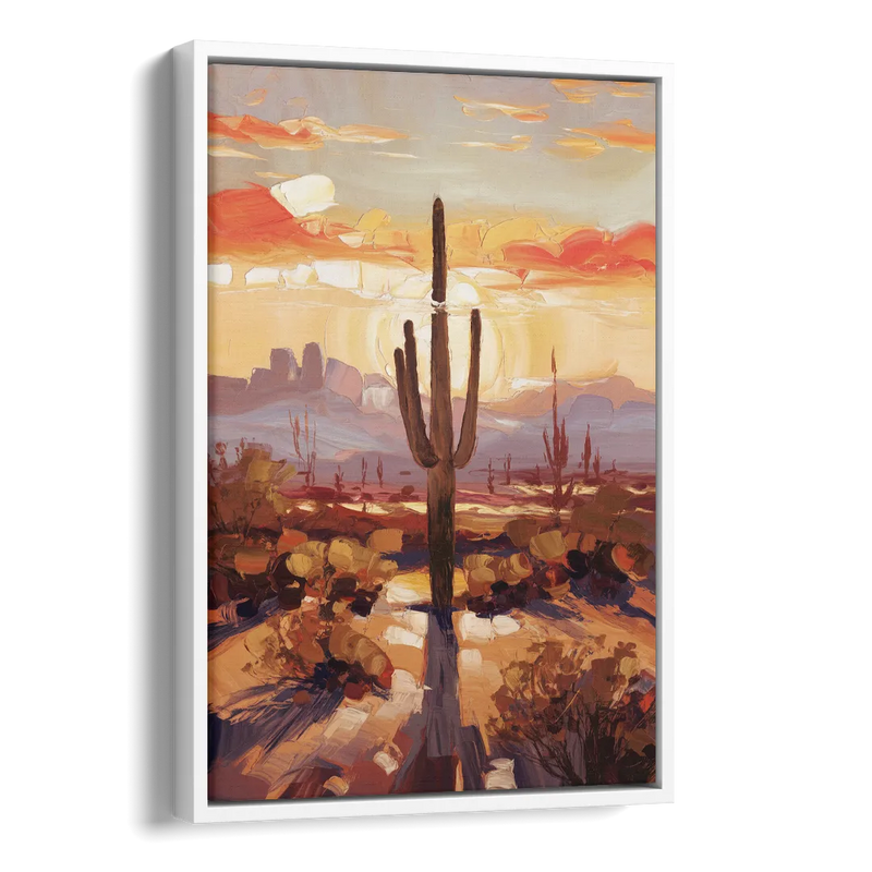 Phoenix Cactus Silhouette Side - White Canvas Wall Art