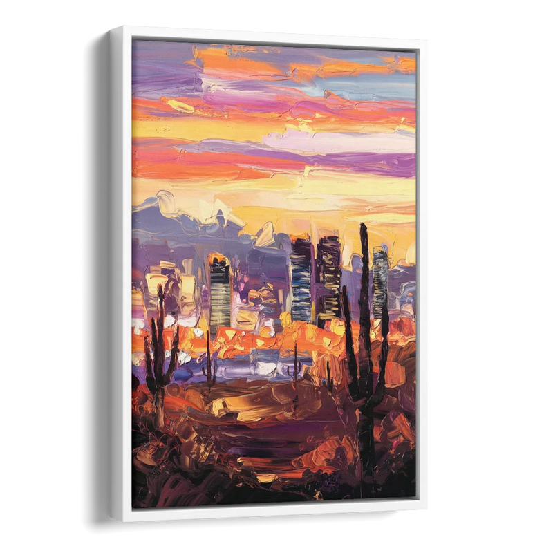 Phoenix City Lights and Skies Side - White Canvas Wall Art