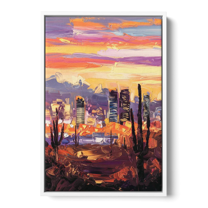 Phoenix City Lights and Skies Front - White Canvas Wall Art