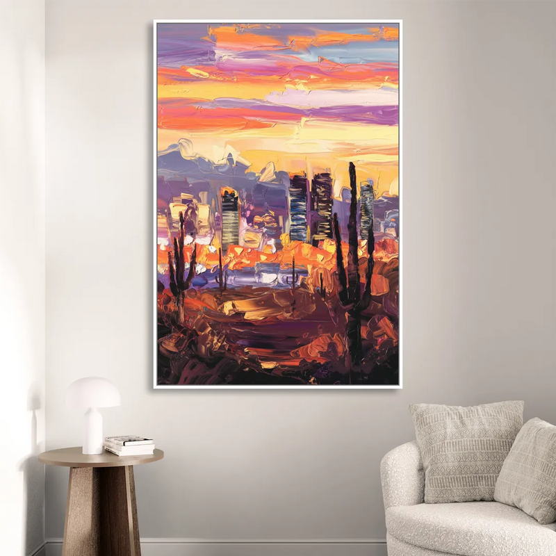 Phoenix City Lights and Skies Sitting Room - White Canvas Wall Art