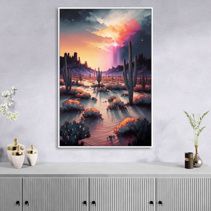 Phoenix Desert Twilight Glow Sitting Room - White Canvas Wall Art