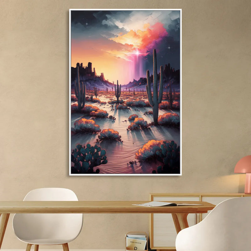 Phoenix Desert Twilight Glow Living Room - White Canvas Wall Art