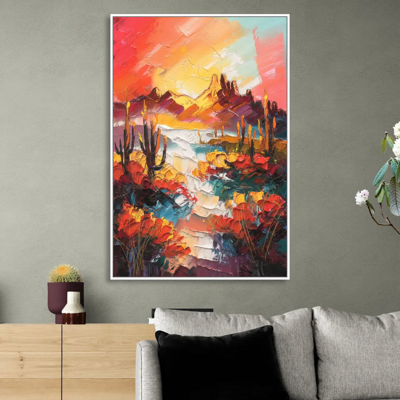 Phoenix Mountain Horizon Living Room - White Canvas Wall Art