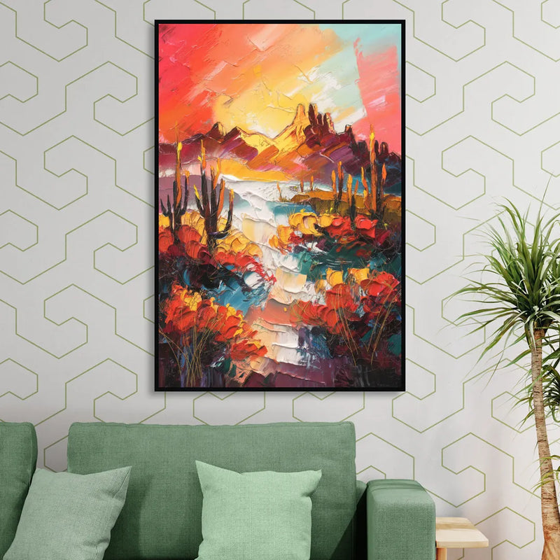Phoenix Mountain Horizon Living Room - Black Canvas Wall Art