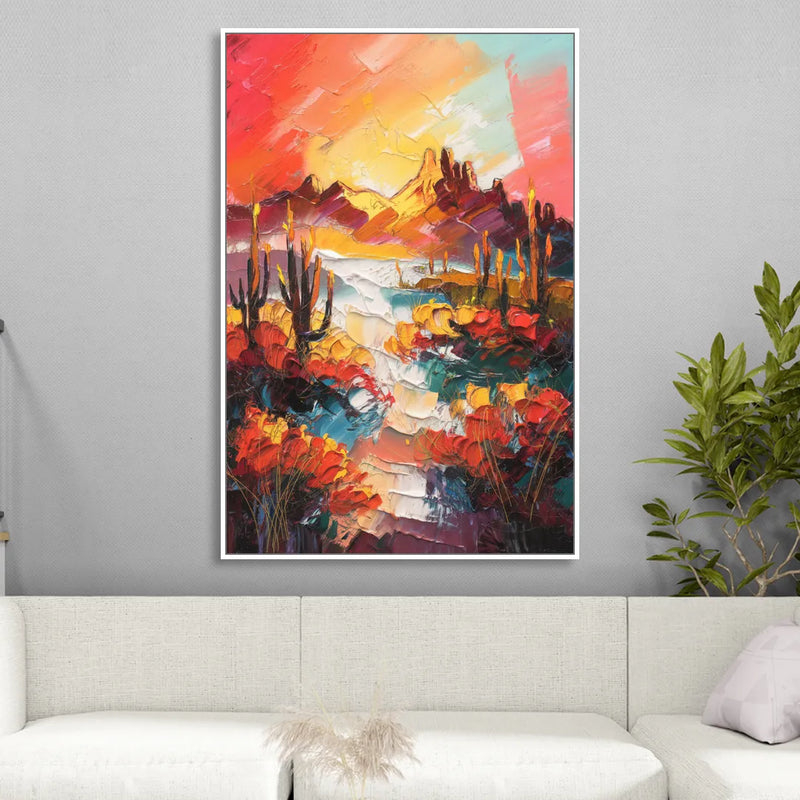 Phoenix Mountain Horizon Sitting Room - White Canvas Wall Art