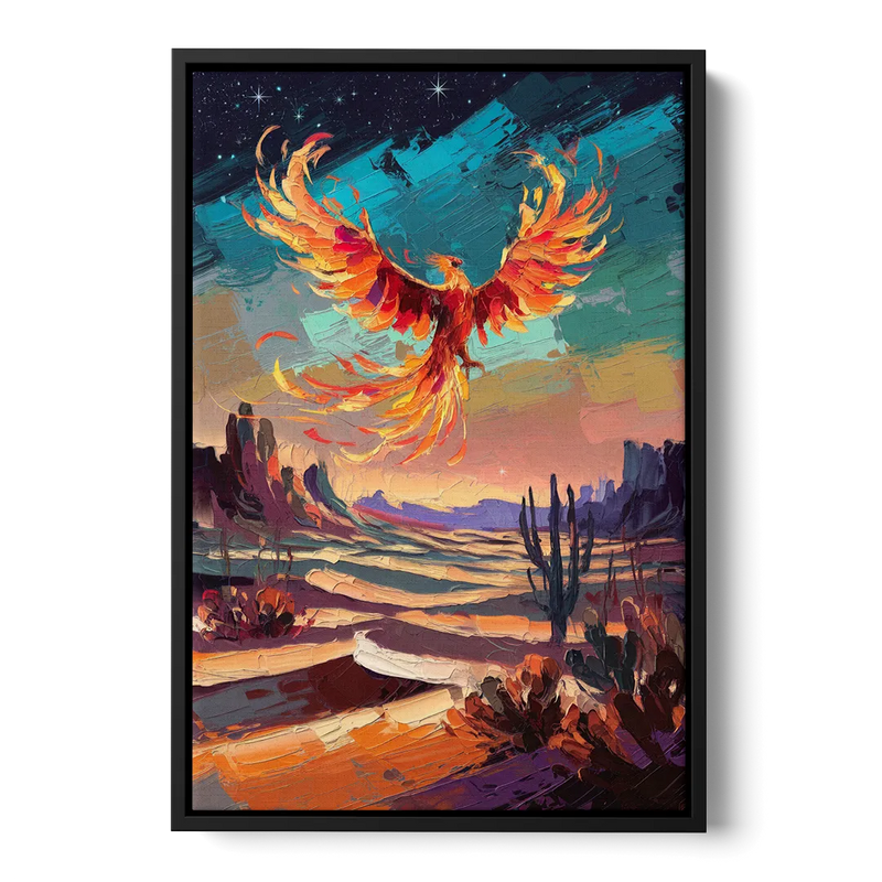 Phoenix Rising Desert Colors Front - Black Canvas Wall Art