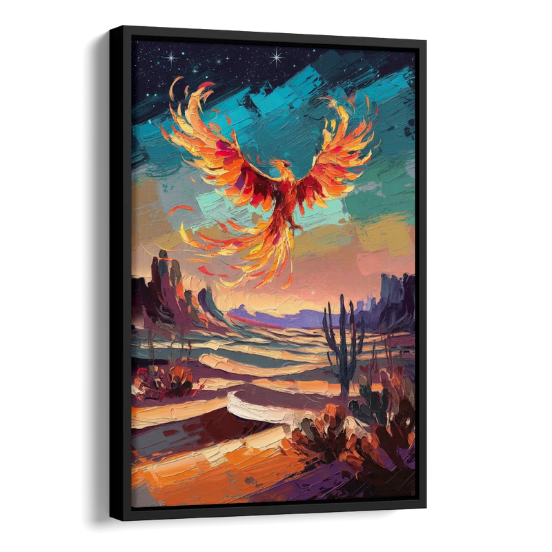 Phoenix Rising Desert Colors Side - Black Canvas Wall Art