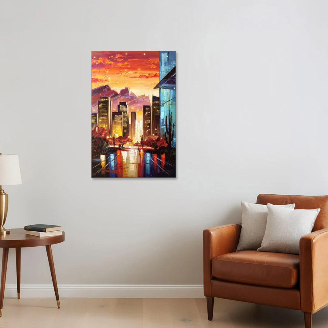 Phoenix Sunsets Over the City - Canvas Wall Art - Sofa - 24x36