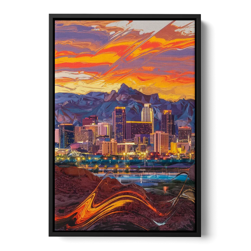 Phoenix Vibrant City Life Front - Black Canvas Wall Art