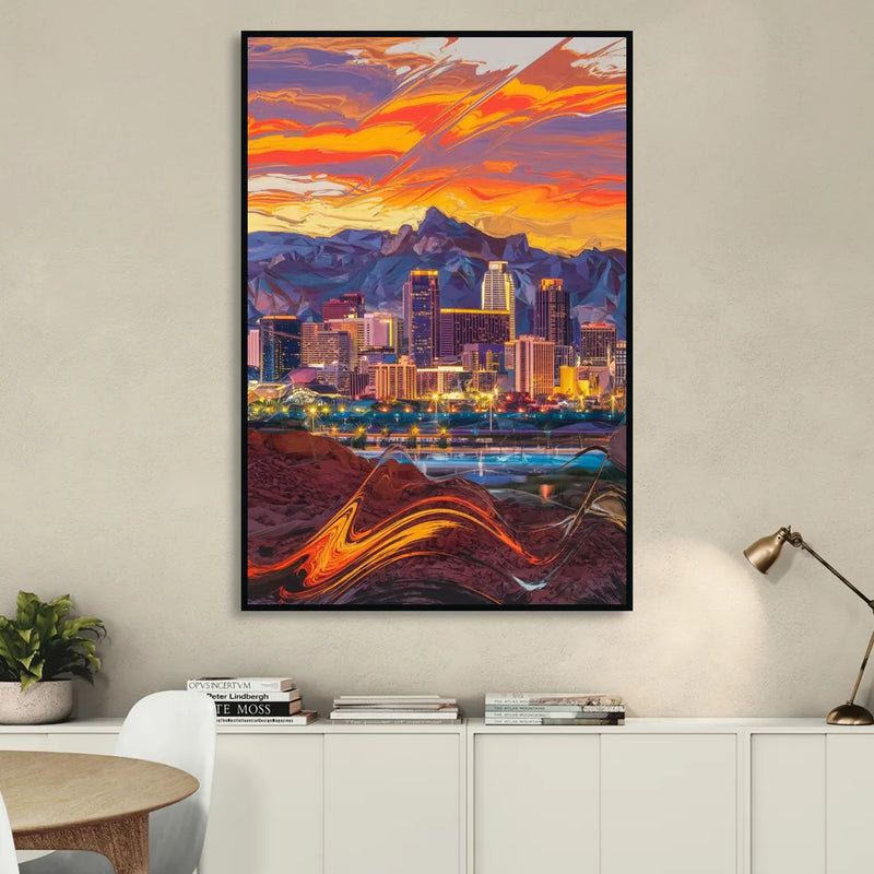 Phoenix Vibrant City Life Living Room - Black Canvas Wall Art